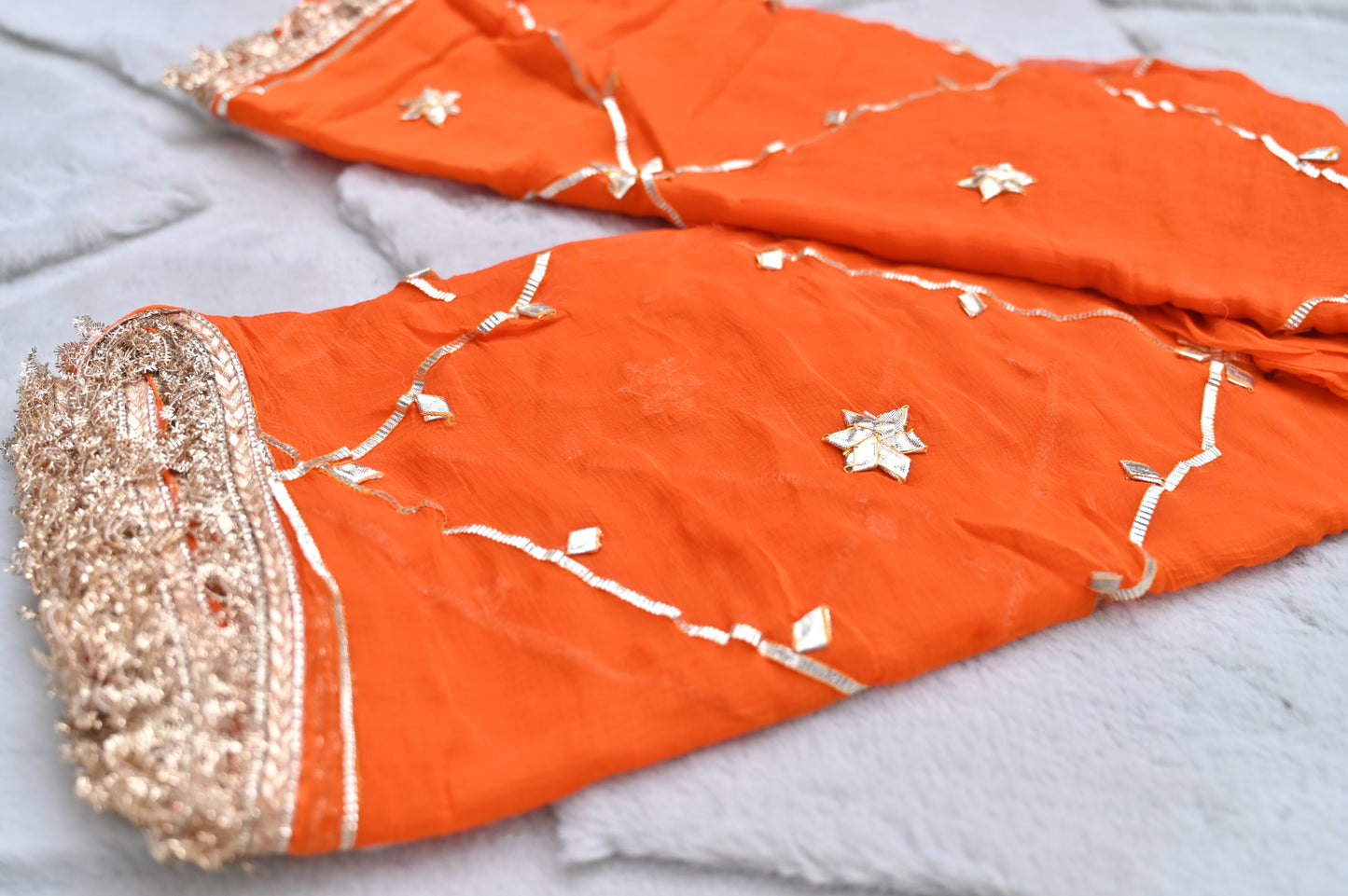 Orange Soft Chiffon Gota Zaal Work Saree