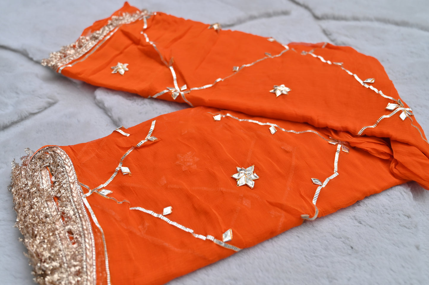 Orange Soft Chiffon Gota Zaal Work Saree