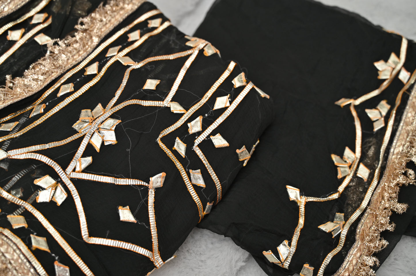 Beautiful Black Color Gota Zaal Work Saree