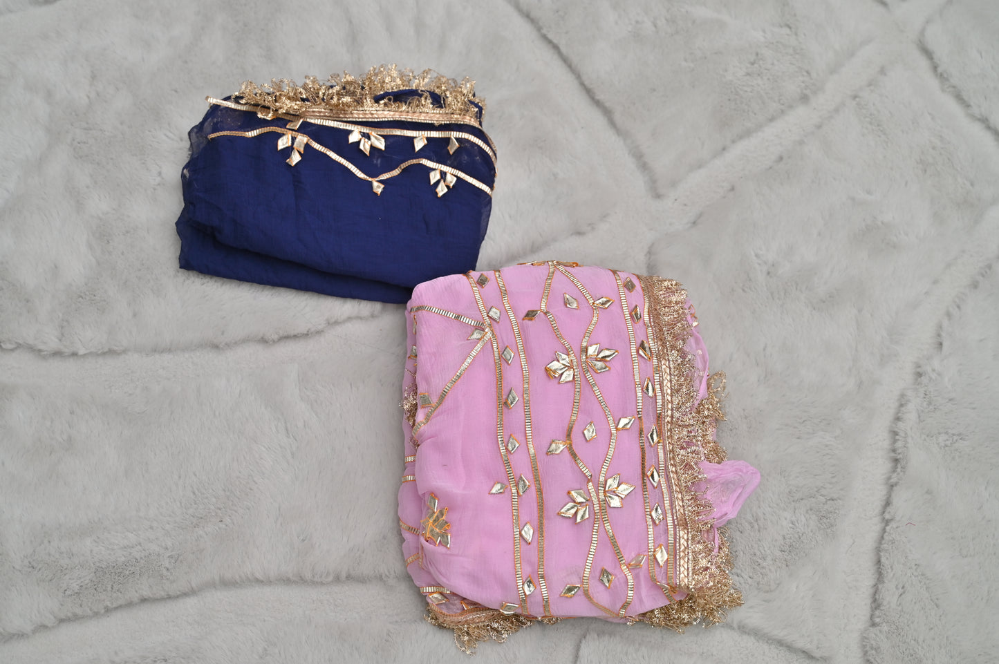 Beautiful Baby Pink Soft Chiffon Gota Zaal Work Saree