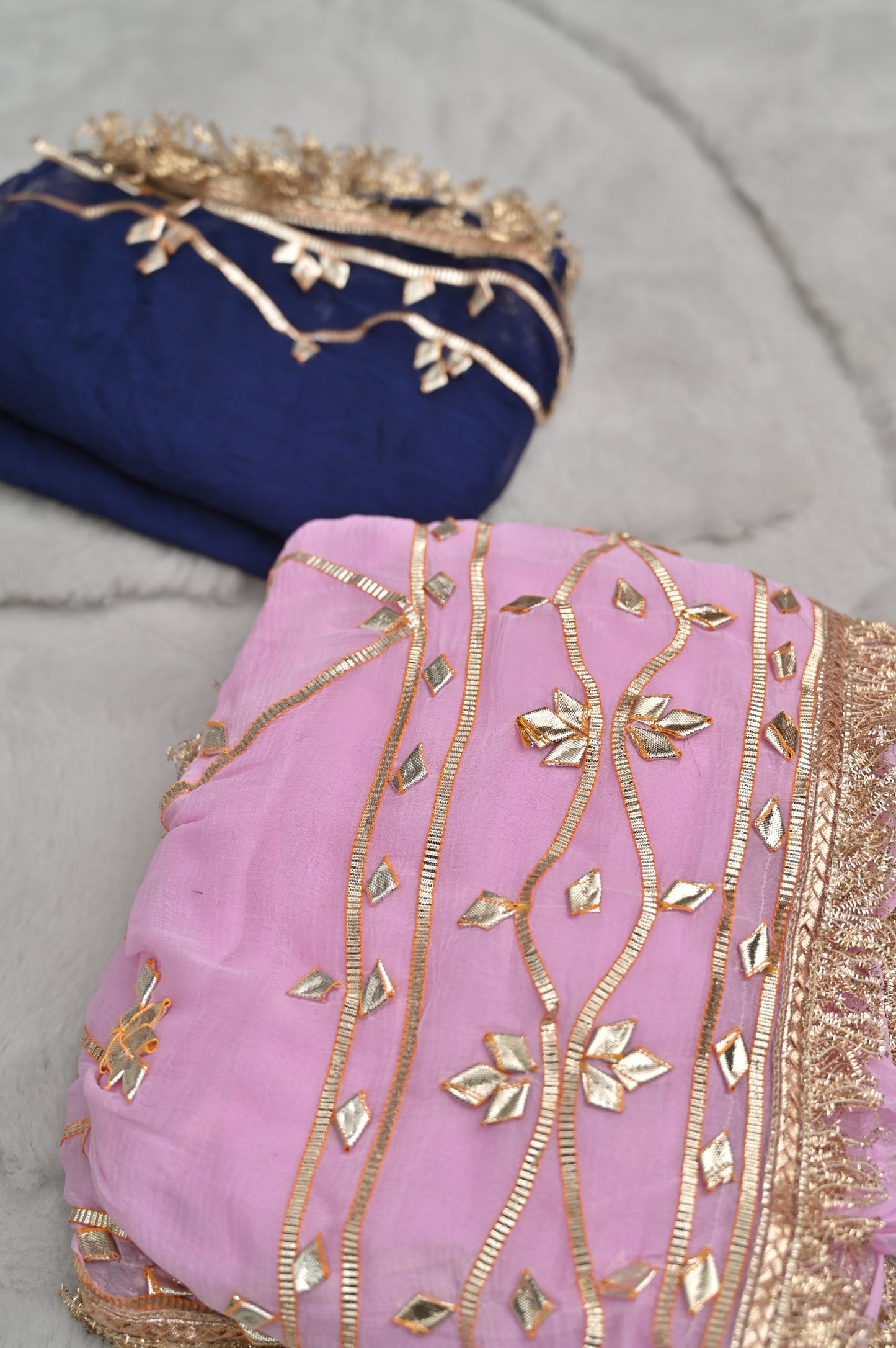 Beautiful Baby Pink Soft Chiffon Gota Zaal Work Saree