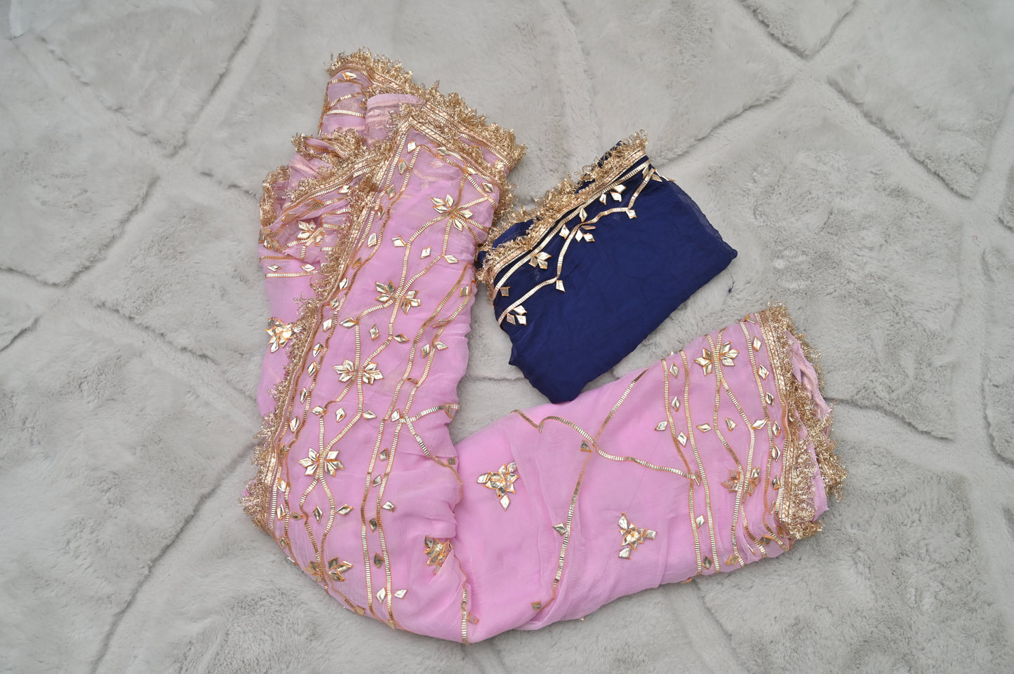 Beautiful Baby Pink Soft Chiffon Gota Zaal Work Saree