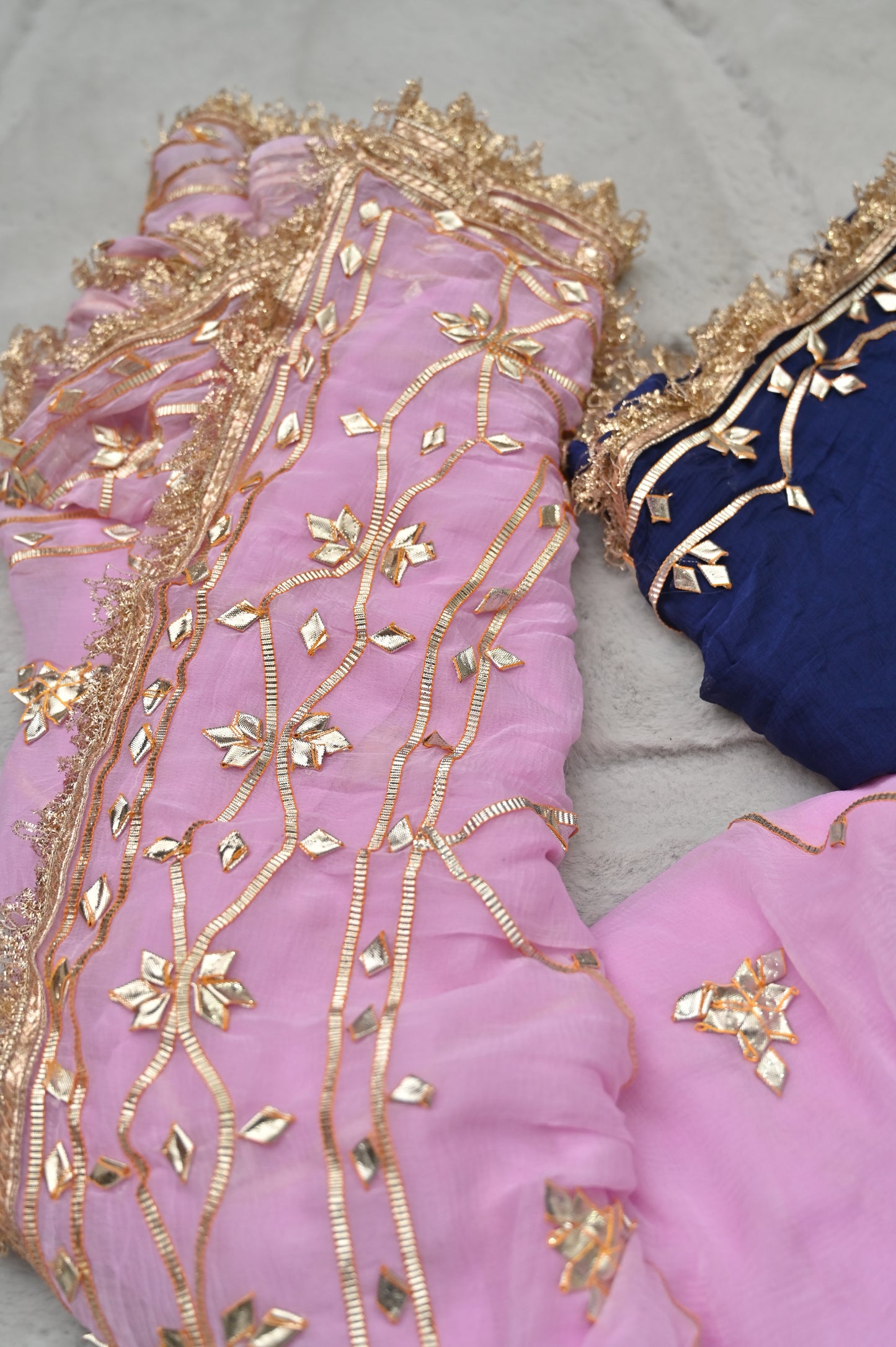 Beautiful Baby Pink Soft Chiffon Gota Zaal Work Saree