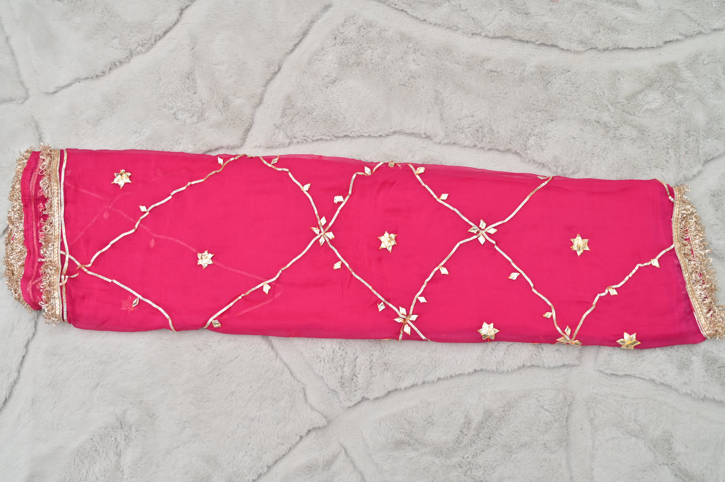 Pink Soft Chiffon Gota Zaal Work