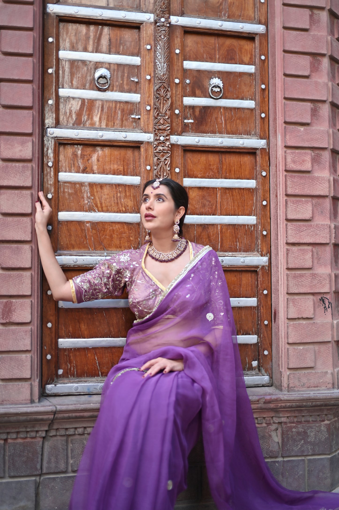 Beautiful Wine-Purple Color Chiffon Saree with Kanchli Blouse