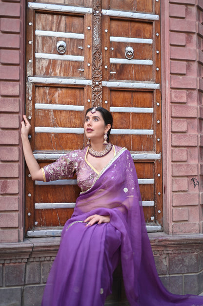 Beautiful Wine-Purple Color Chiffon Saree with Kanchli Blouse