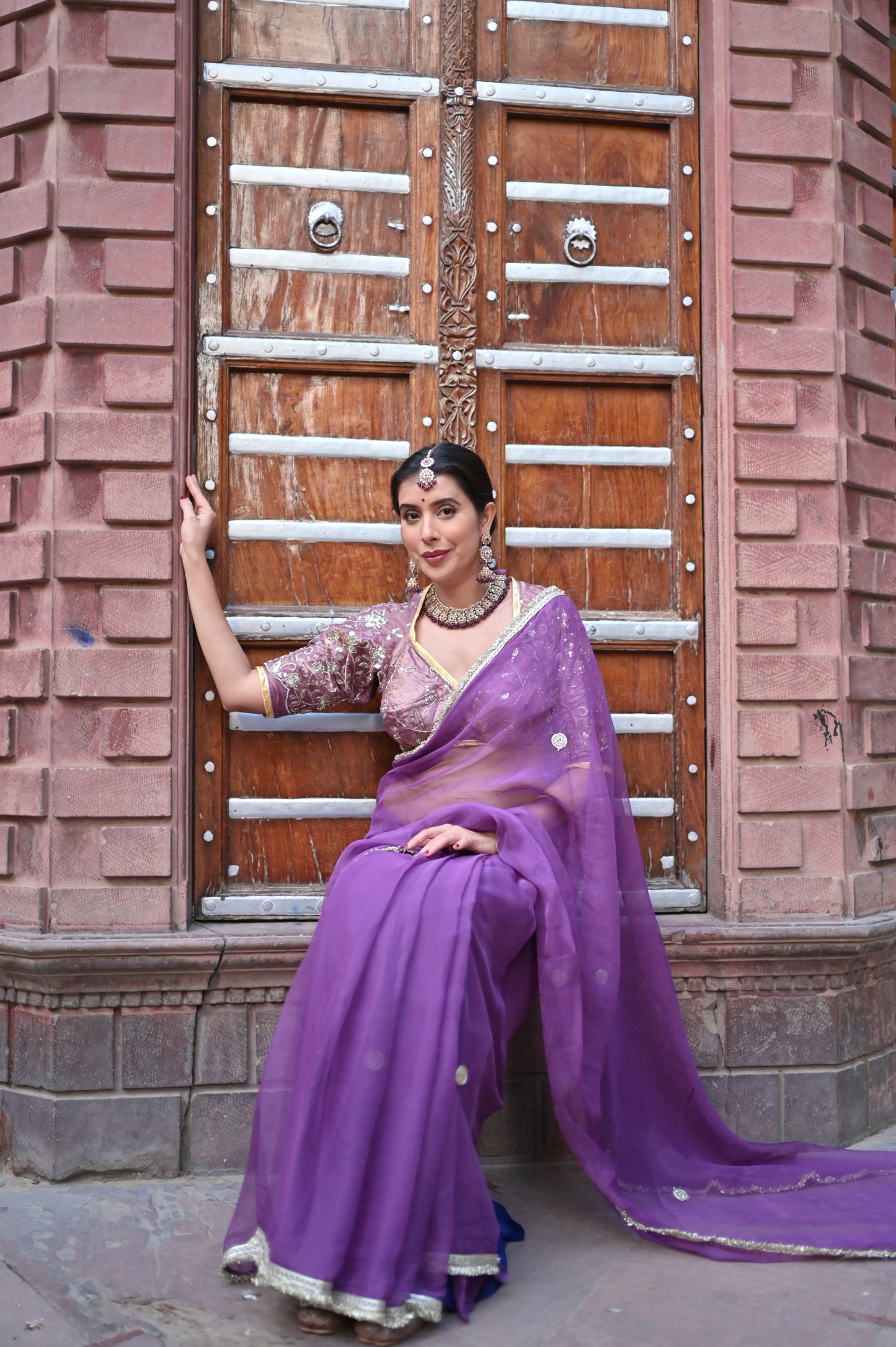 Beautiful Wine-Purple Color Chiffon Saree with Kanchli Blouse