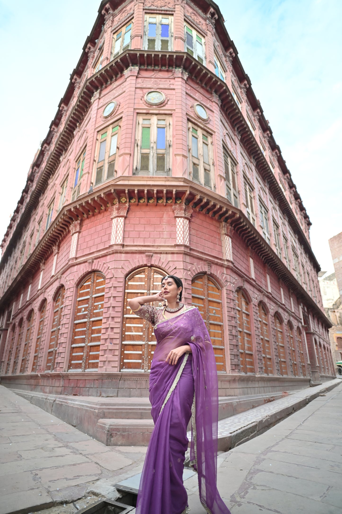 Beautiful Wine-Purple Color Chiffon Saree with Kanchli Blouse