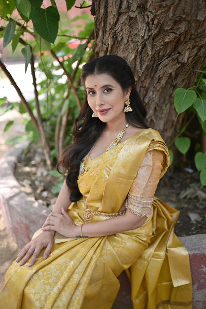 Must Yellow and Gold Pure Kanchivaram Saree