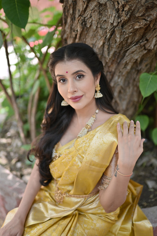 Must Yellow and Gold Pure Kanchivaram Saree