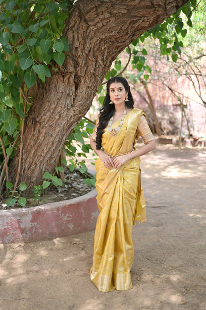 Must Yellow and Gold Pure Kanchivaram Saree