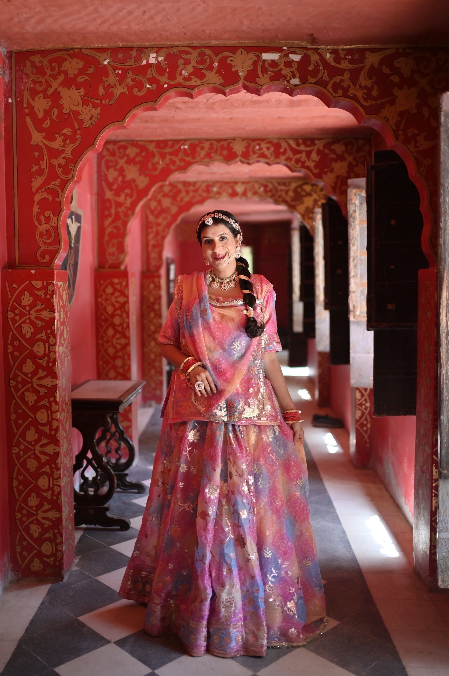 Beautiful Multi-color Fendy Tissue Poshak