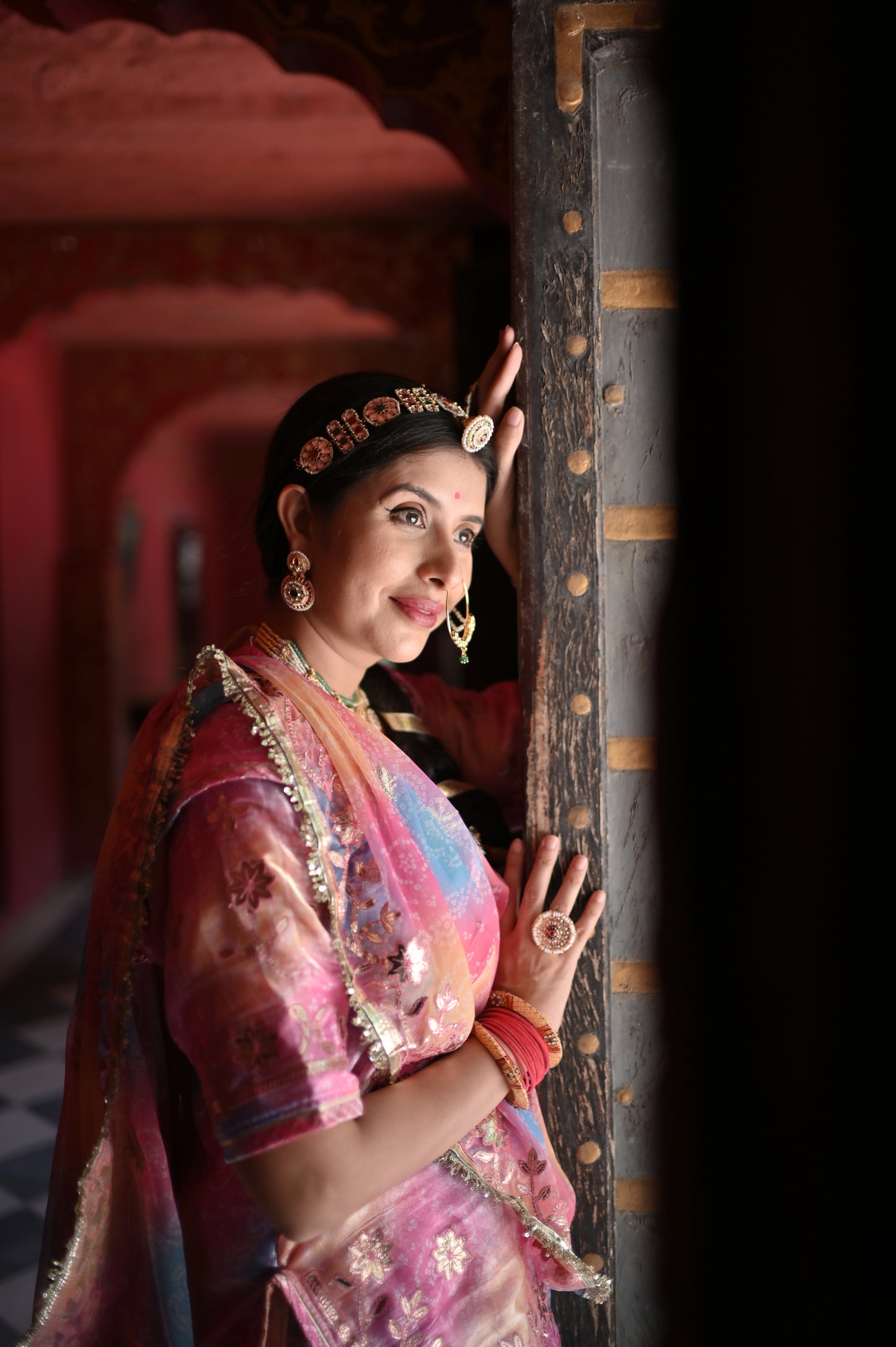 Beautiful Multi-color Fendy Tissue Poshak