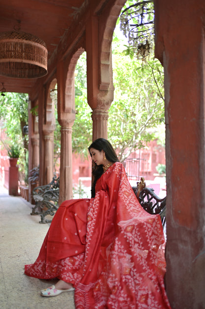 Red Pure Tussur Silk Saree