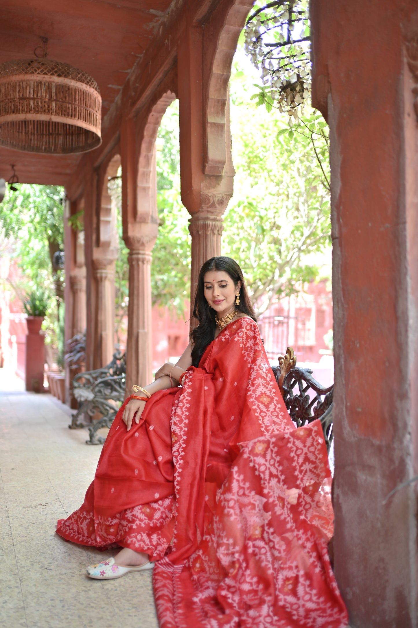 Red Pure Tussur Silk Saree