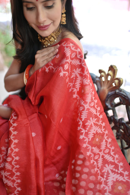 Red Pure Tussur Silk Saree