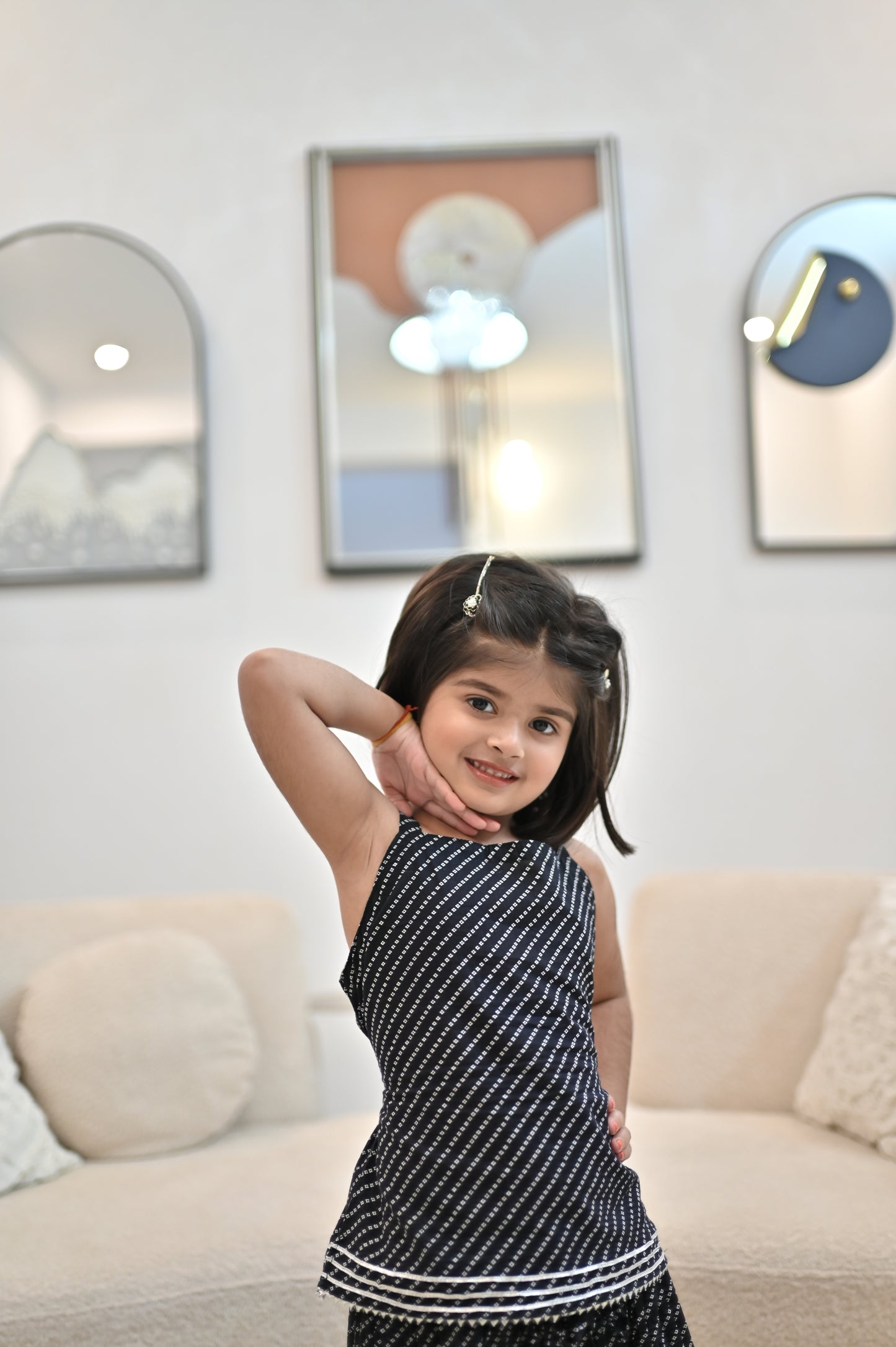 Beautiful Black Color Bandhini Lahariya Kurti and Long Skirt (Size- 24, 5 Year Kid)