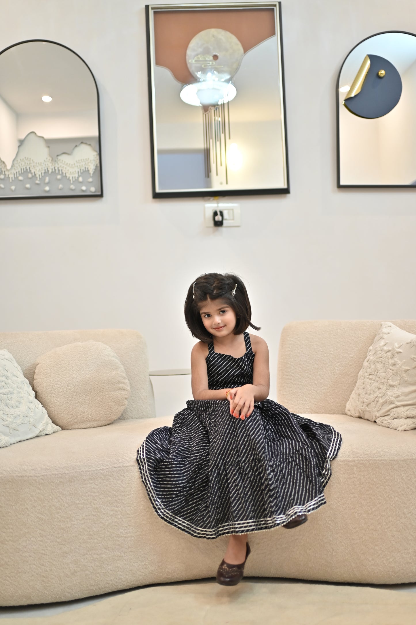 Beautiful Black Color Bandhini Lahariya Kurti and Long Skirt (Size- 24, 5 Year Kid)