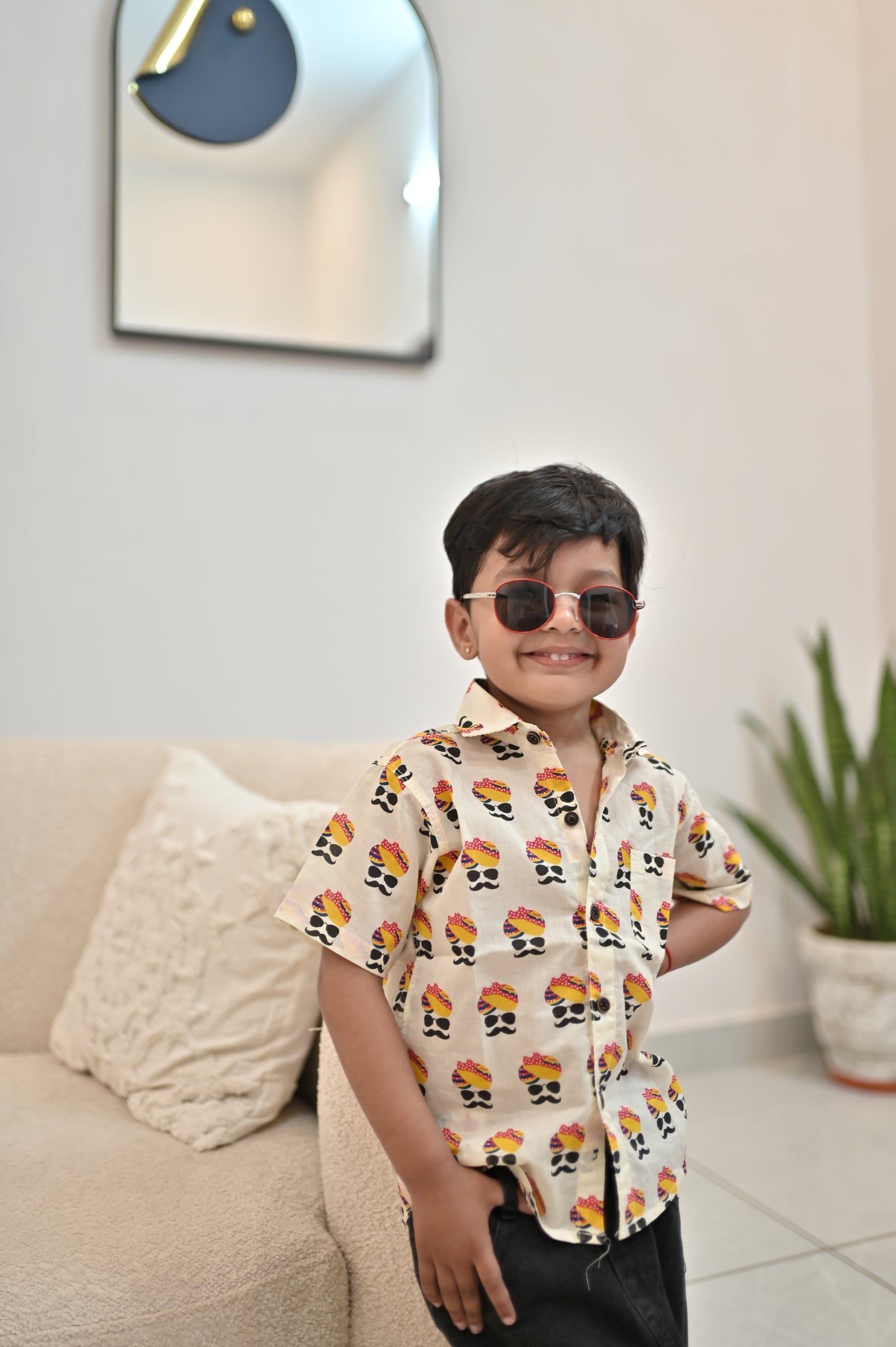 Pure Cotton Hand Wood-Block Banna Sa Print Shirt with Earth Nature Vegetable Dye (100% Cotton)