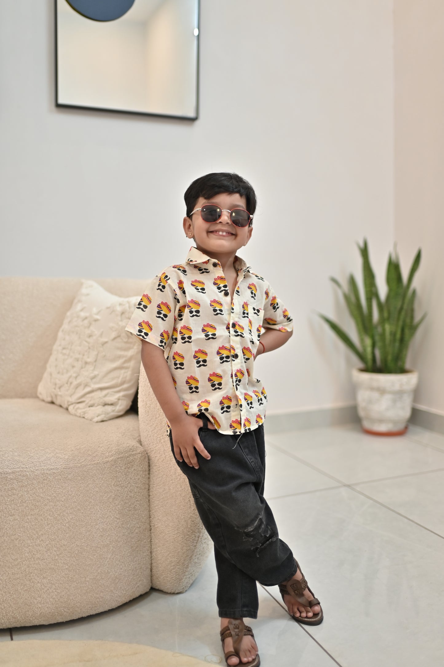 Pure Cotton Hand Wood-Block Banna Sa Print Shirt with Earth Nature Vegetable Dye (100% Cotton)