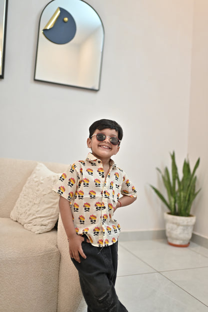 Pure Cotton Hand Wood-Block Banna Sa Print Shirt with Earth Nature Vegetable Dye (100% Cotton)