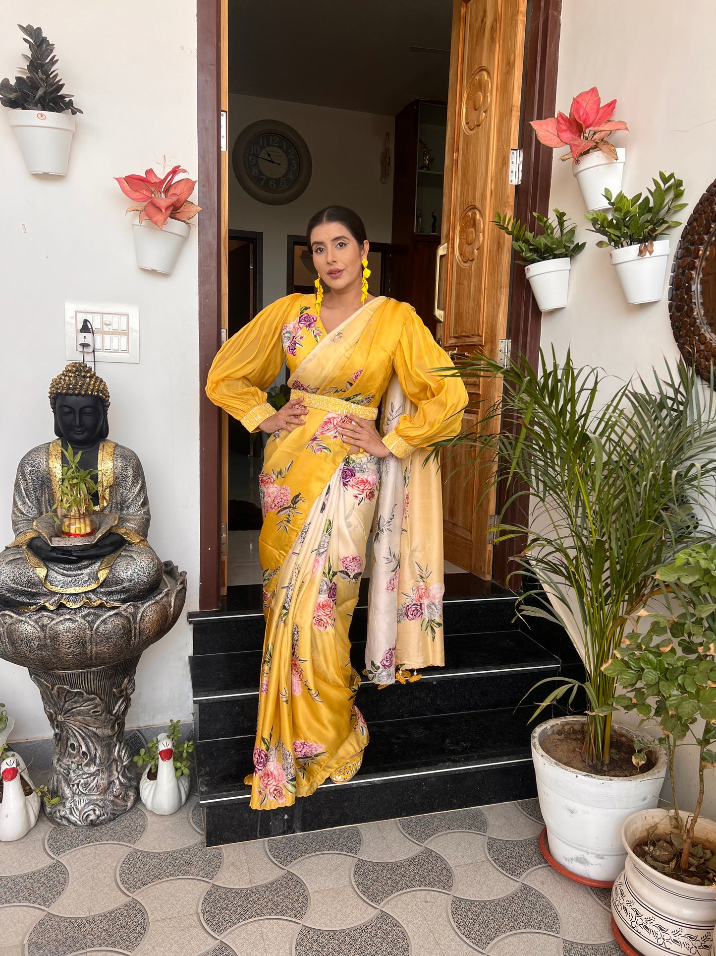 Printed Modal Silk Saree with Designer Blouse and Beautiful Waist Belt