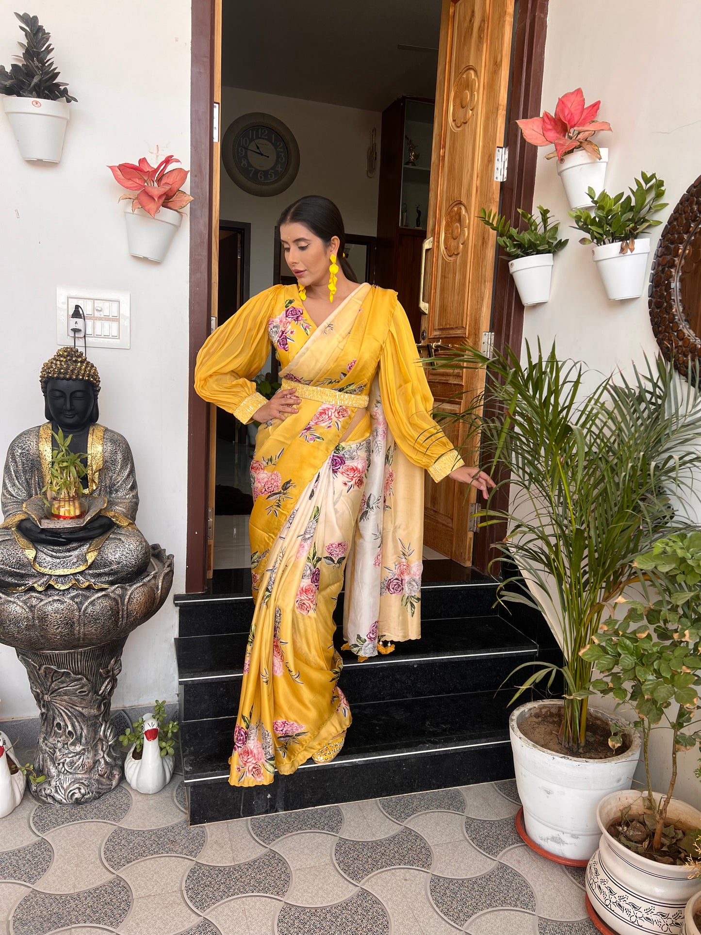 Printed Modal Silk Saree with Designer Blouse and Beautiful Waist Belt