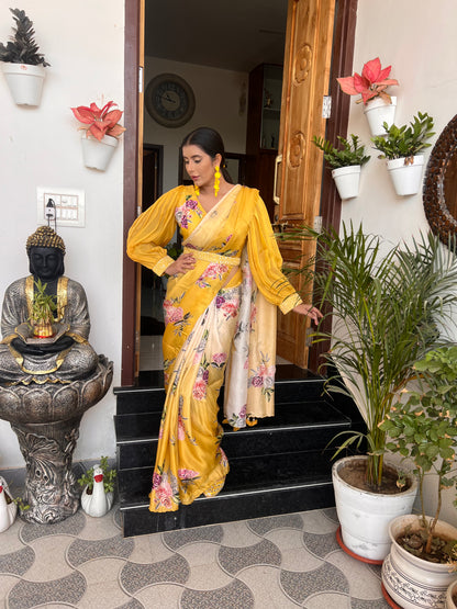 Printed Modal Silk Saree with Designer Blouse and Beautiful Waist Belt