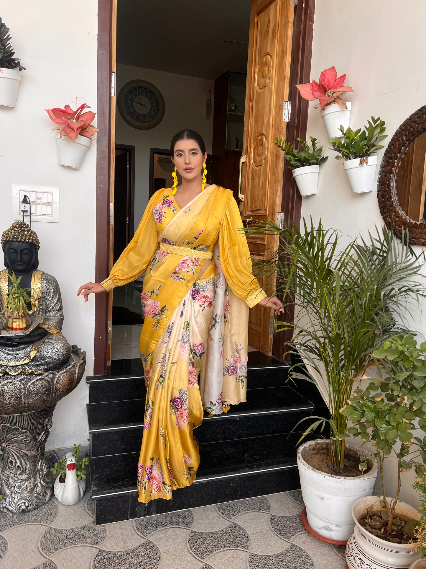 Printed Modal Silk Saree with Designer Blouse and Beautiful Waist Belt