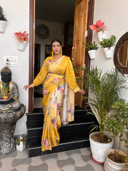 Printed Modal Silk Saree with Designer Blouse and Beautiful Waist Belt