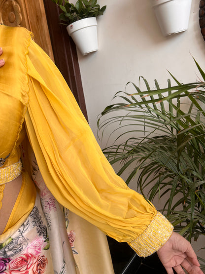 Printed Modal Silk Saree with Designer Blouse and Beautiful Waist Belt