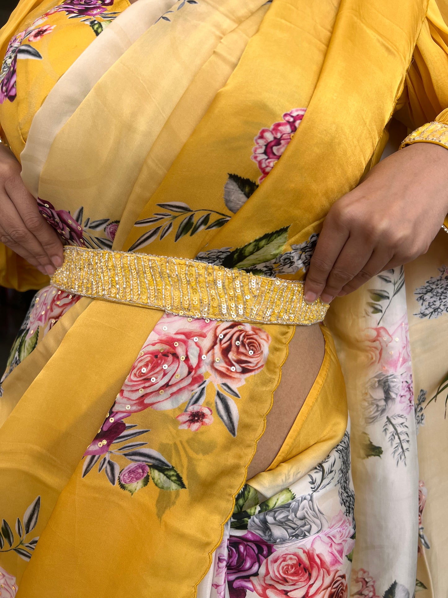 Printed Modal Silk Saree with Designer Blouse and Beautiful Waist Belt