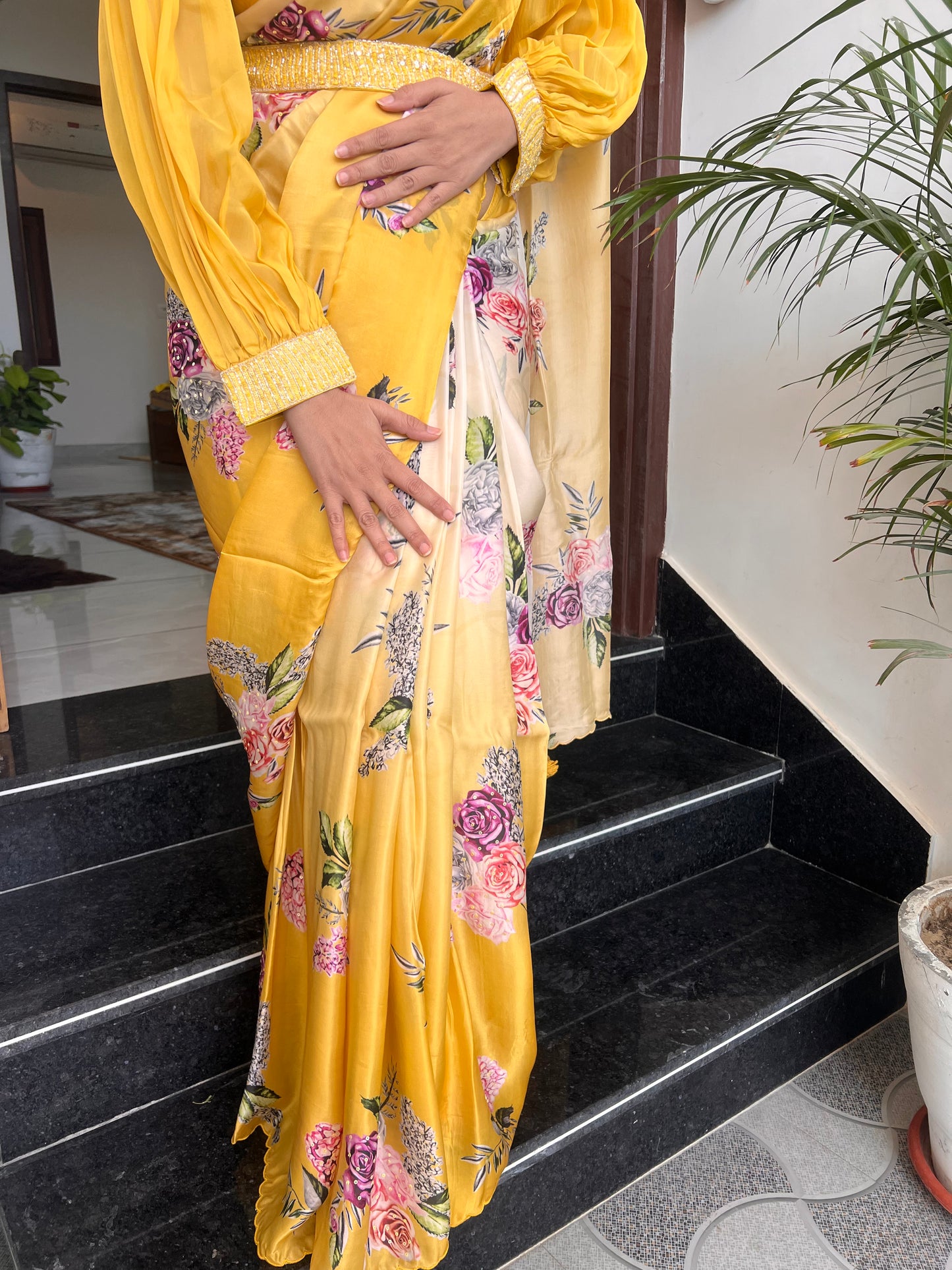 Printed Modal Silk Saree with Designer Blouse and Beautiful Waist Belt