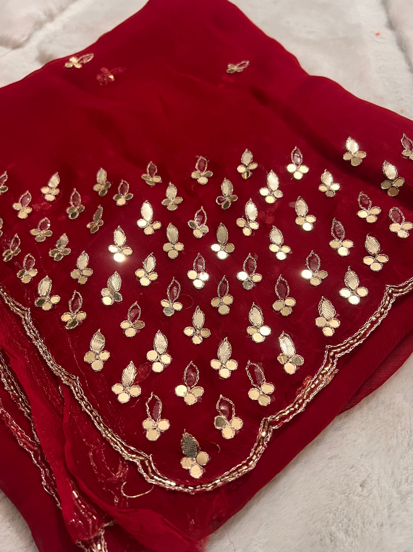 Red Semi-Chiffon Beautiful Gota Work Sari with Same Blouse Piece