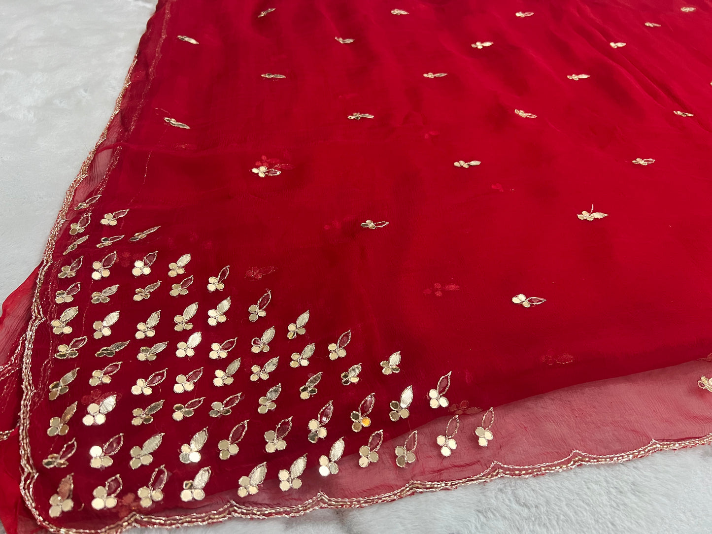 Red Semi-Chiffon Beautiful Gota Work Sari with Same Blouse Piece
