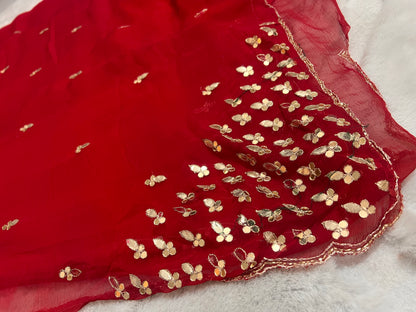 Red Semi-Chiffon Beautiful Gota Work Sari with Same Blouse Piece