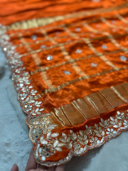 Pure Gajji Silk Orange Colour Saree with Beautiful Heavy Gota work Border and Booti Saree and Same Blouse Piece