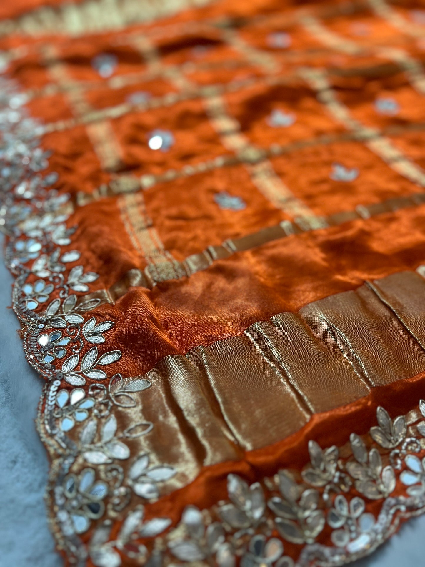 Pure Gajji Silk Orange Colour Saree with Beautiful Heavy Gota work Border and Booti Saree and Same Blouse Piece