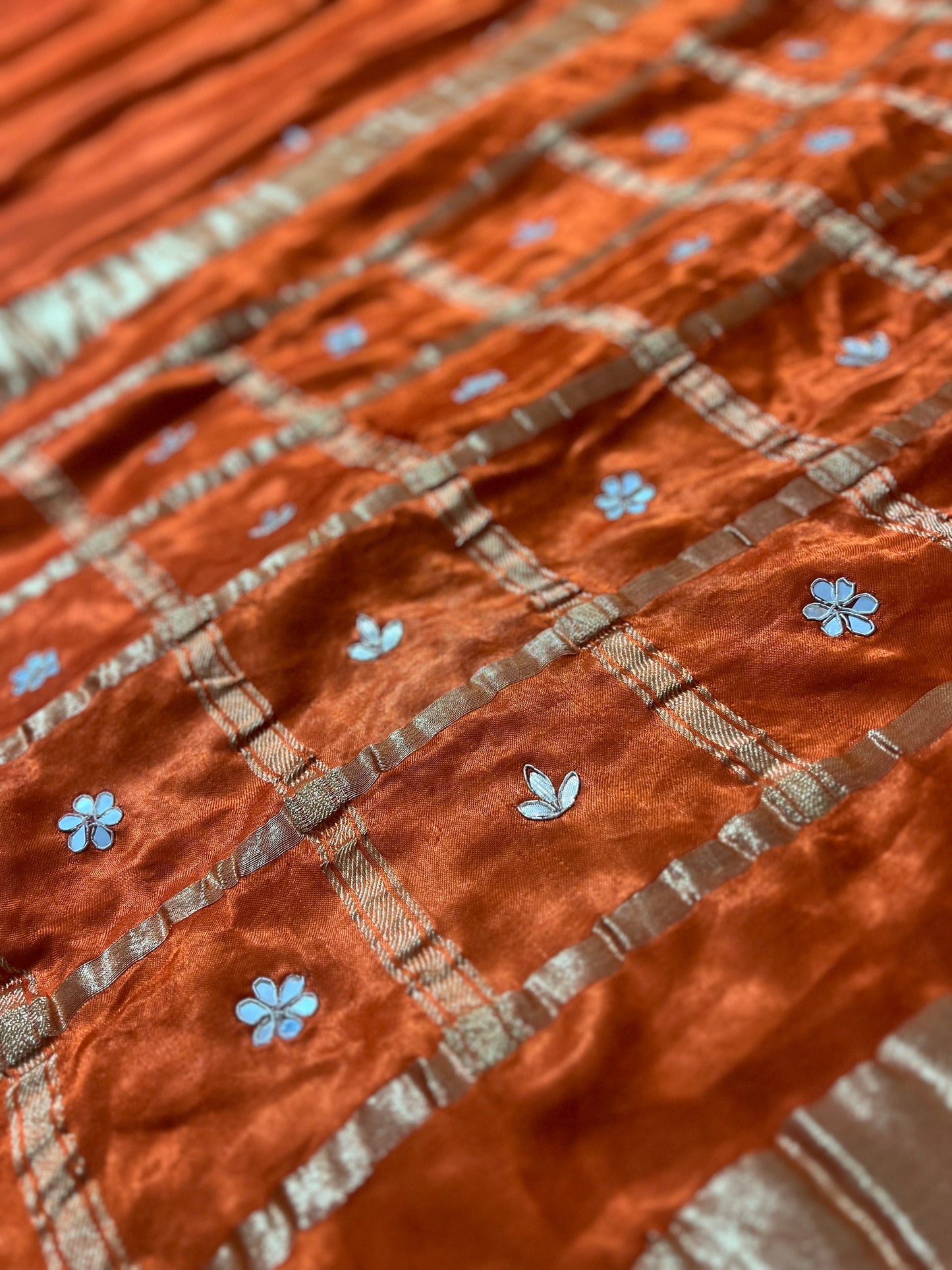 Pure Gajji Silk Orange Colour Saree with Beautiful Heavy Gota work Border and Booti Saree and Same Blouse Piece