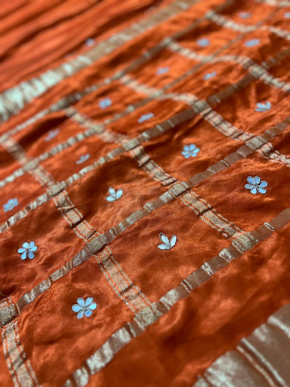 Pure Gajji Silk Orange Colour Saree with Beautiful Heavy Gota work Border and Booti Saree and Same Blouse Piece