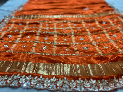 Pure Gajji Silk Orange Colour Saree with Beautiful Heavy Gota work Border and Booti Saree and Same Blouse Piece
