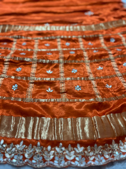 Pure Gajji Silk Orange Colour Saree with Beautiful Heavy Gota work Border and Booti Saree and Same Blouse Piece