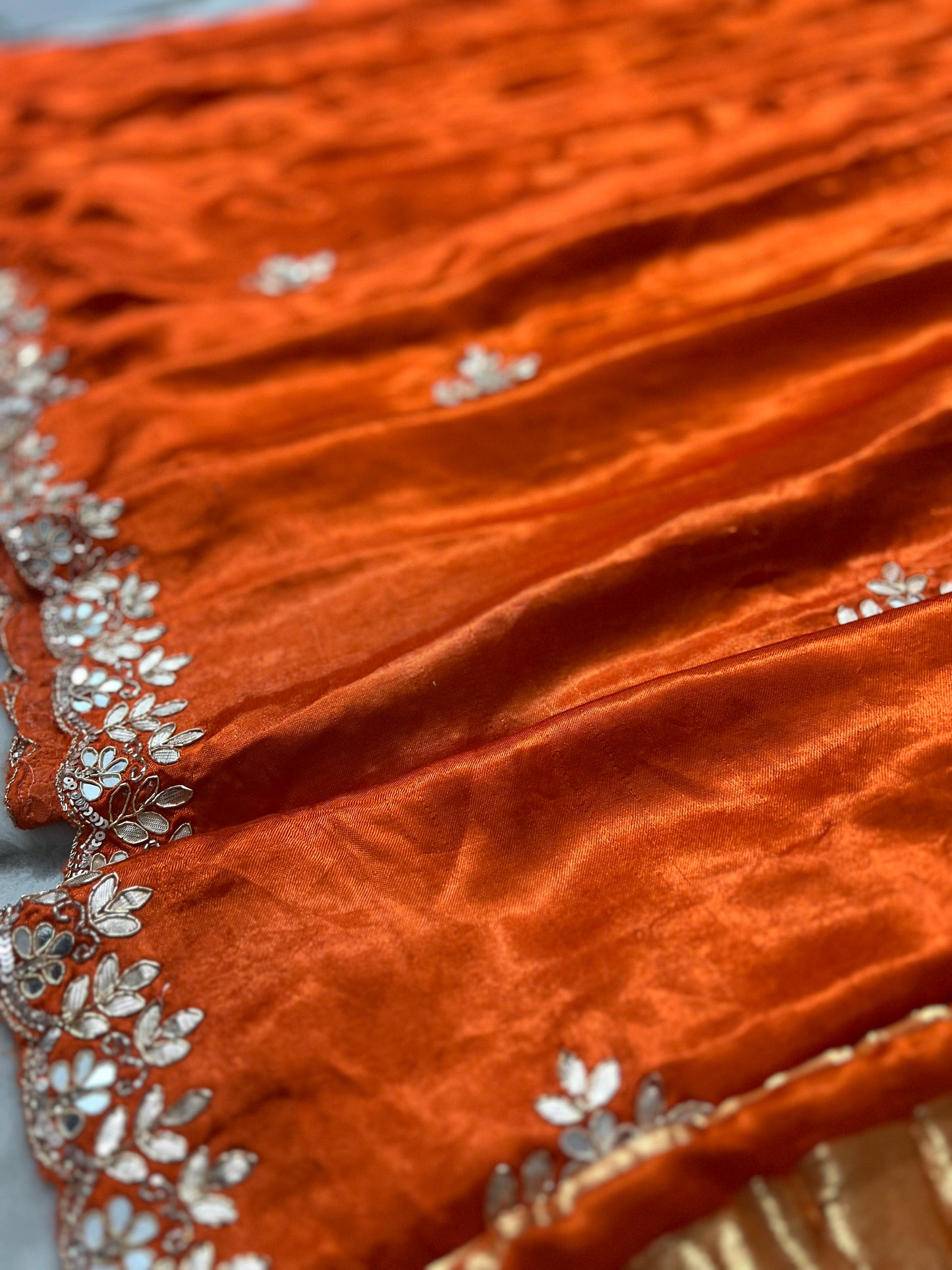 Pure Gajji Silk Orange Colour Saree with Beautiful Heavy Gota work Border and Booti Saree and Same Blouse Piece