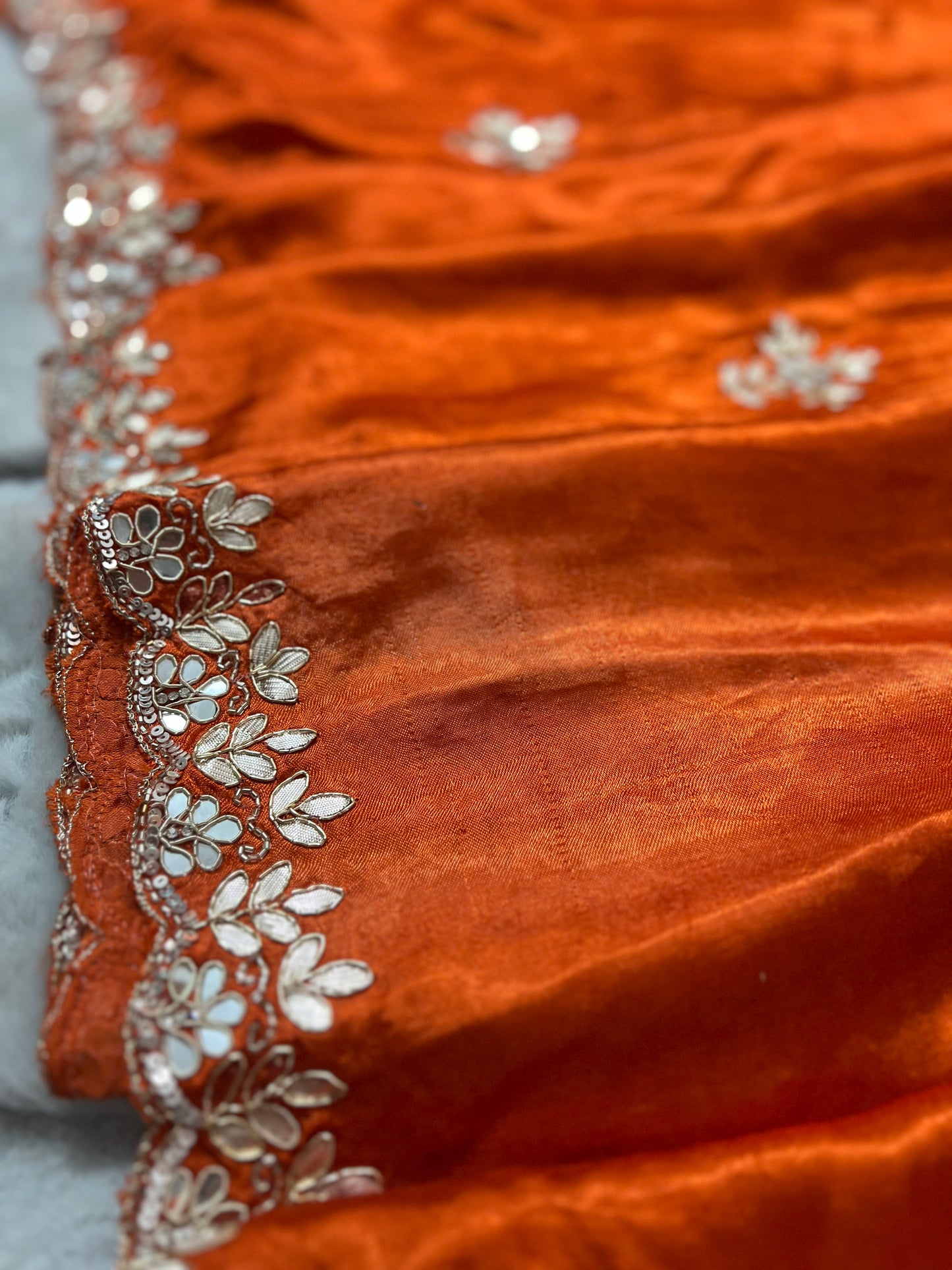 Pure Gajji Silk Orange Colour Saree with Beautiful Heavy Gota work Border and Booti Saree and Same Blouse Piece