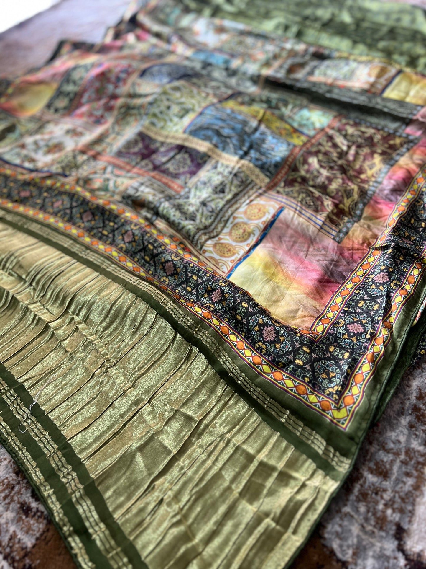 Beautiful green designer, modal silk sari with Lovely modal silk blouse piece