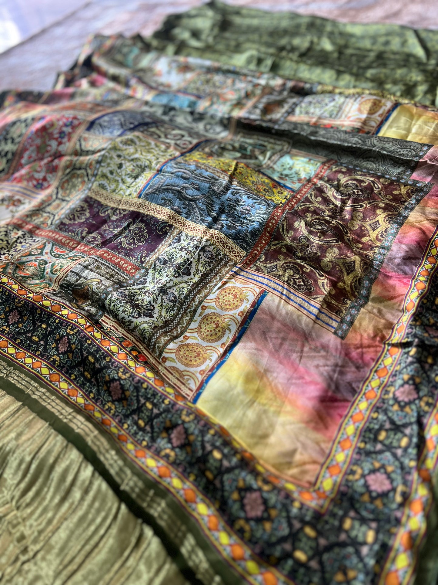 Beautiful green designer, modal silk sari with Lovely modal silk blouse piece