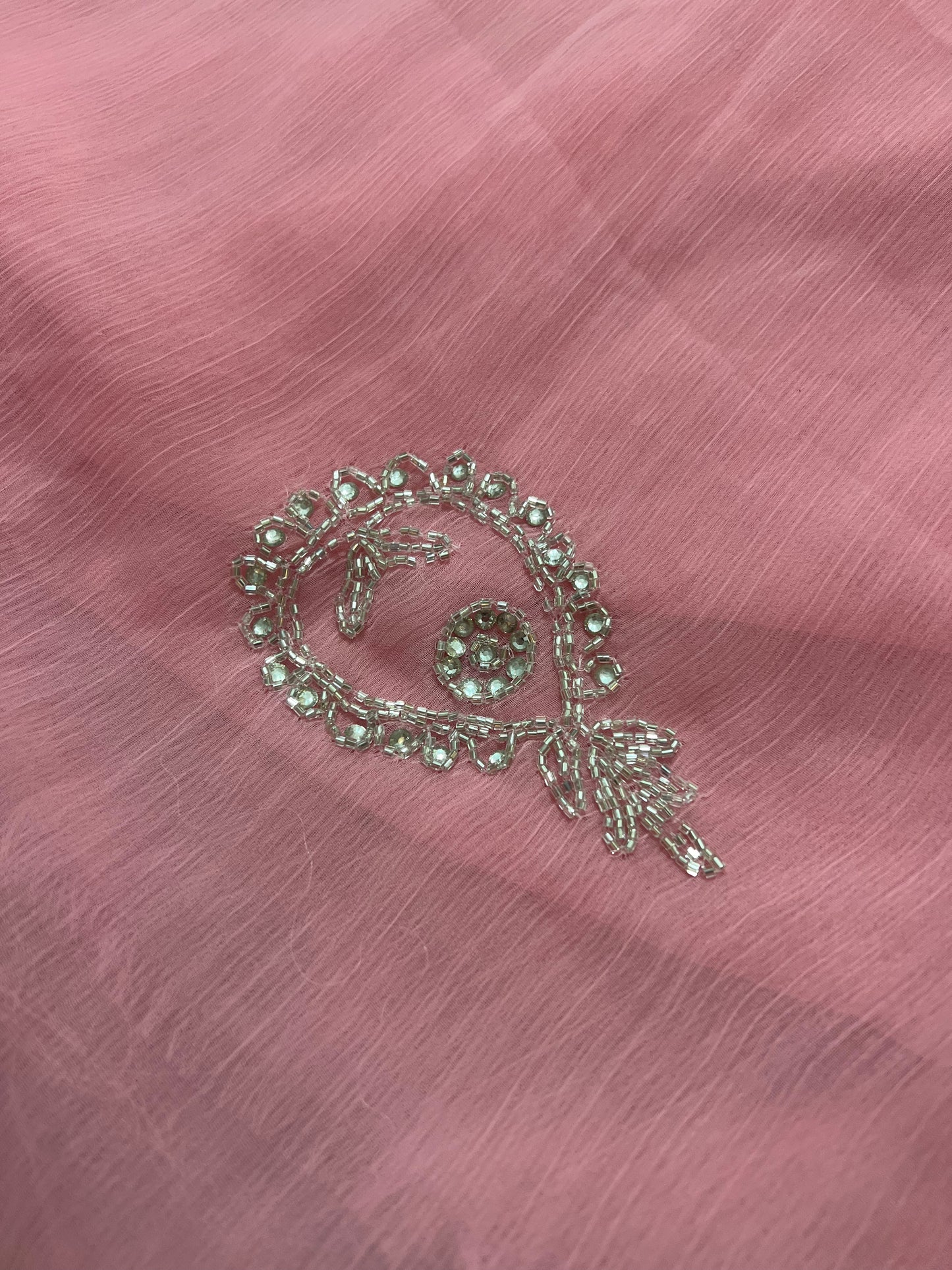 Baby Pink Soft Chiffon Stone Diamond Work with same Blouse Piece