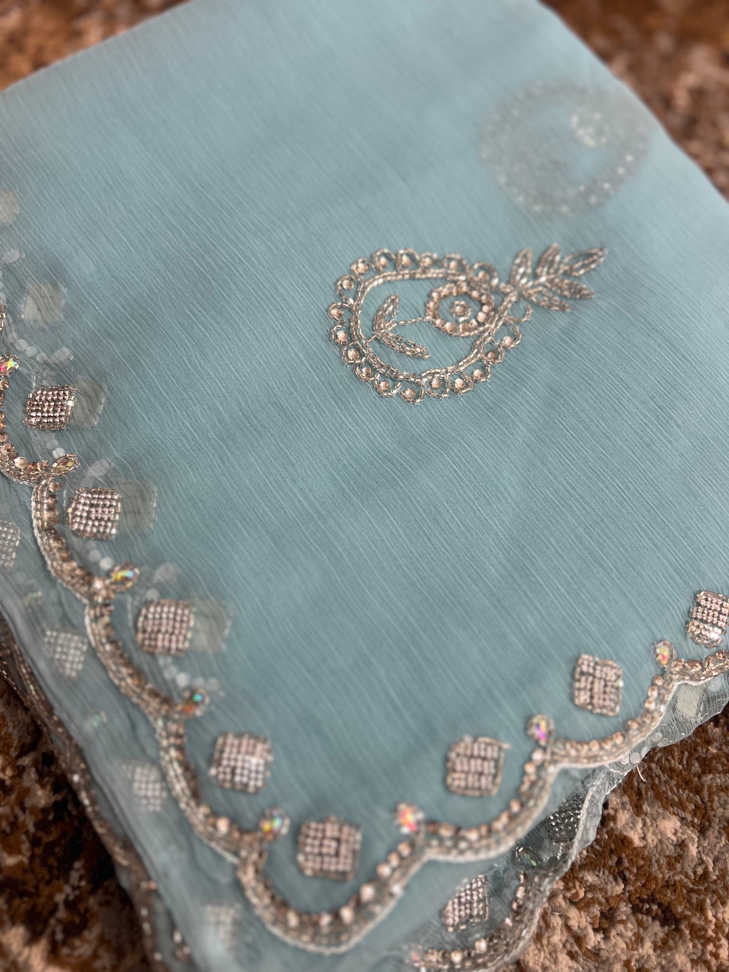 Soft Chiffon Stone Diamond Work with same Blouse Piece