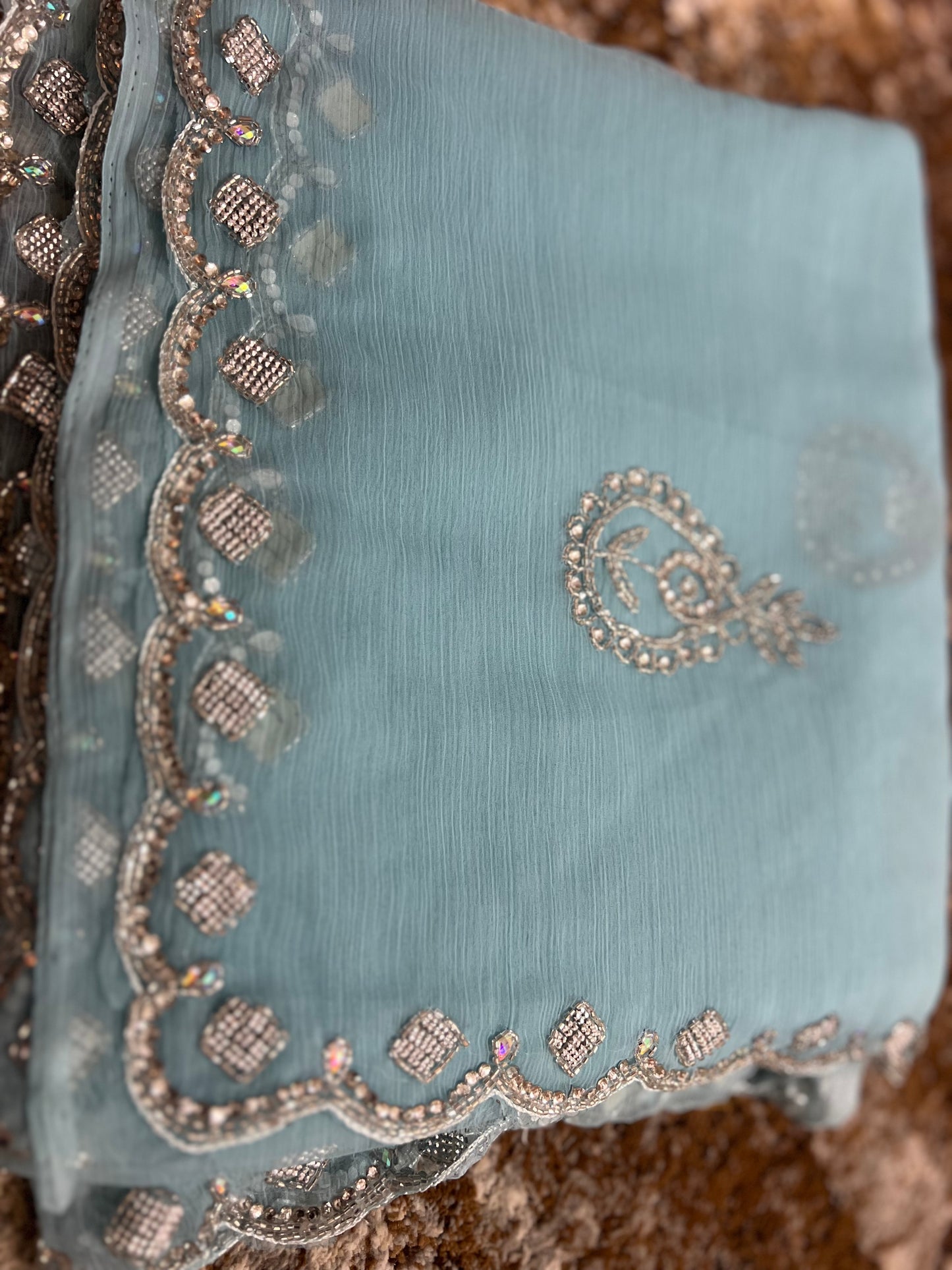 Soft Chiffon Stone Diamond Work with same Blouse Piece