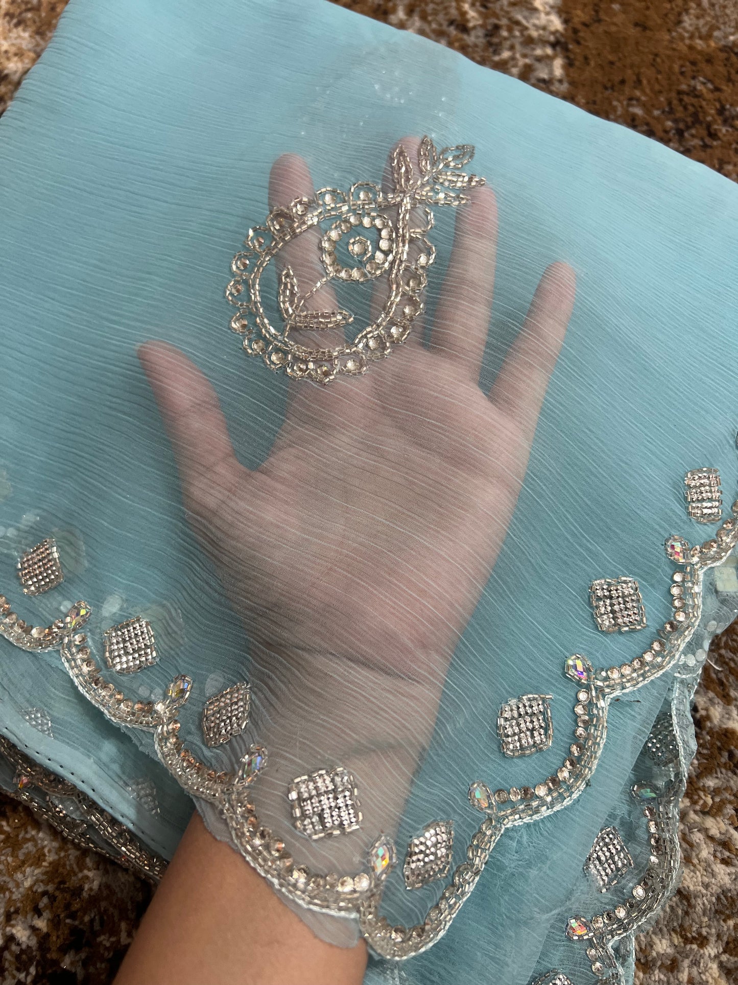 Soft Chiffon Stone Diamond Work with same Blouse Piece